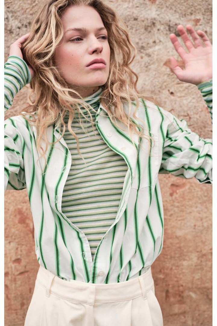 ZATYBAY WOMEN'S SHIRT FLUORESCENT LAGOON STRIPES