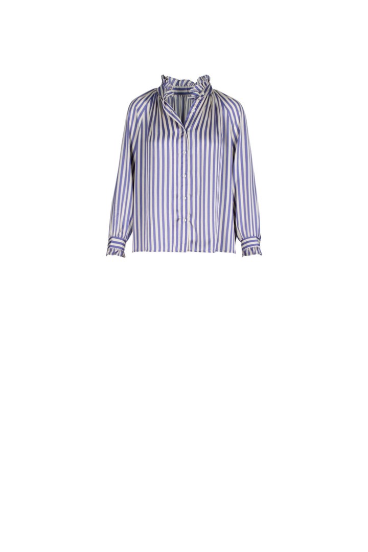 Striped ruffle collar shirt purple