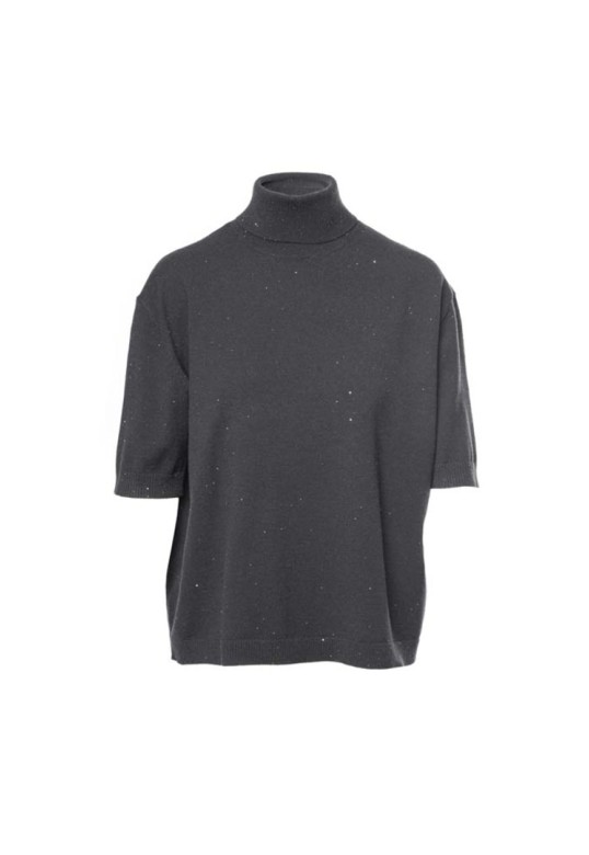 Shortsleeve knitted turtleneck top Black
