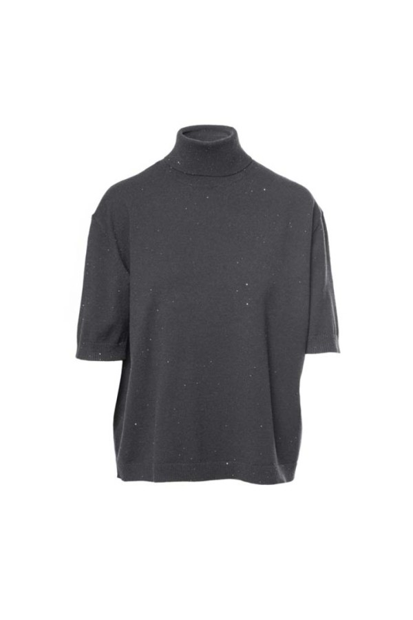 Shortsleeve knitted turtleneck top Black