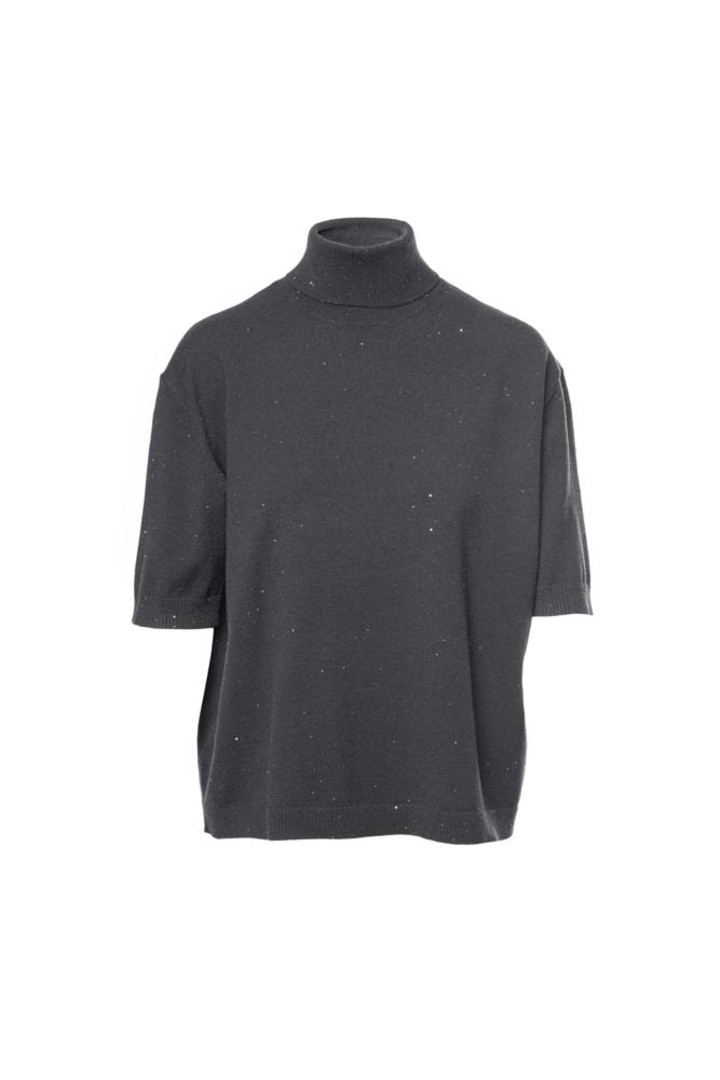 Shortsleeve knitted turtleneck top Black