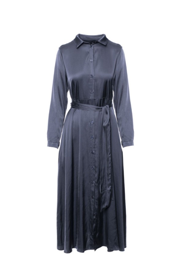 STRETCH LONG SHIRT DRESS BLUE