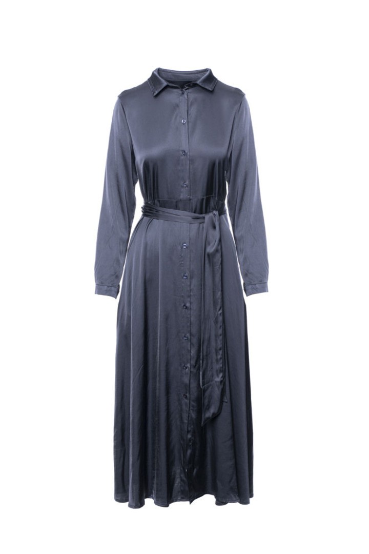 STRETCH LONG SHIRT DRESS BLUE