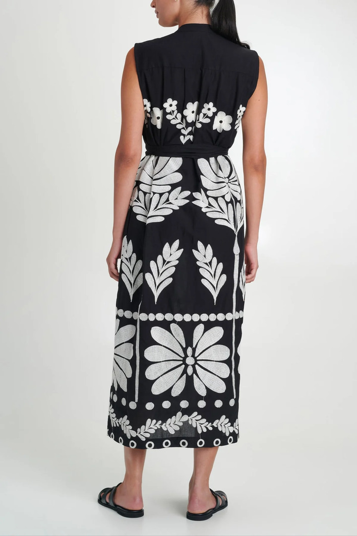 MIDI EMBROIDERED SLEEVELESS DRESS WHITE