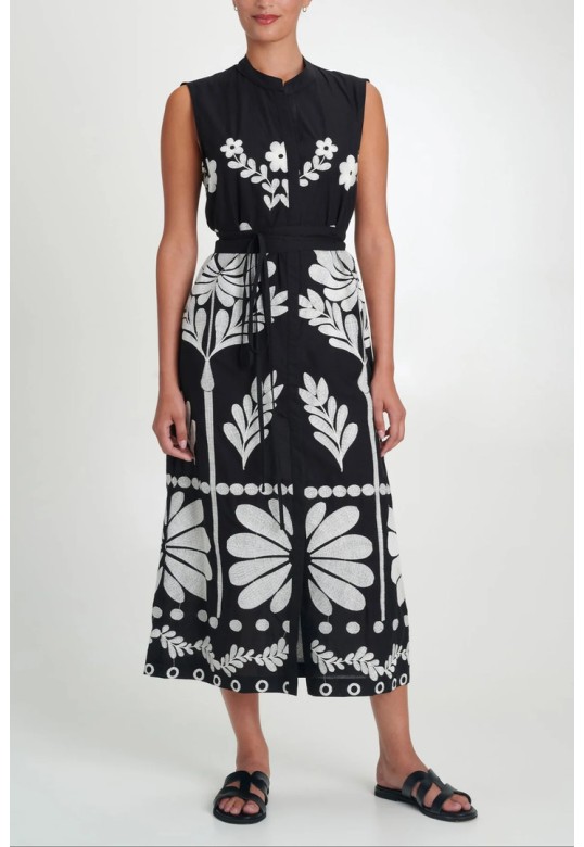 MIDI EMBROIDERED SLEEVELESS DRESS WHITE