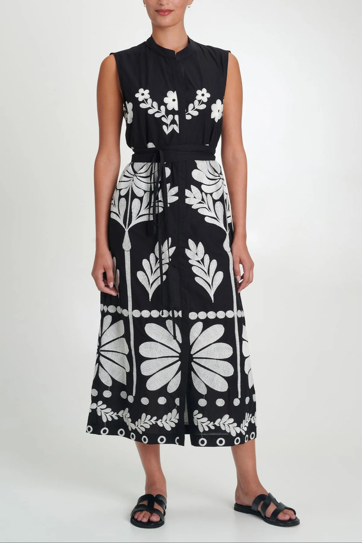 MIDI EMBROIDERED SLEEVELESS DRESS WHITE