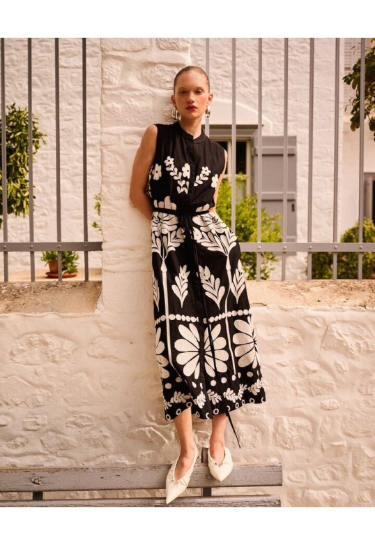 MIDI EMBROIDERED SLEEVELESS DRESS WHITE