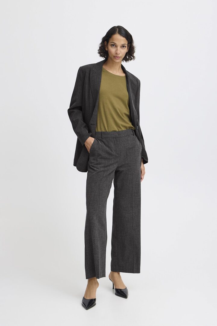 BYDANTA PANTS WIDE-LEG CROPPED BLACK MELANGE