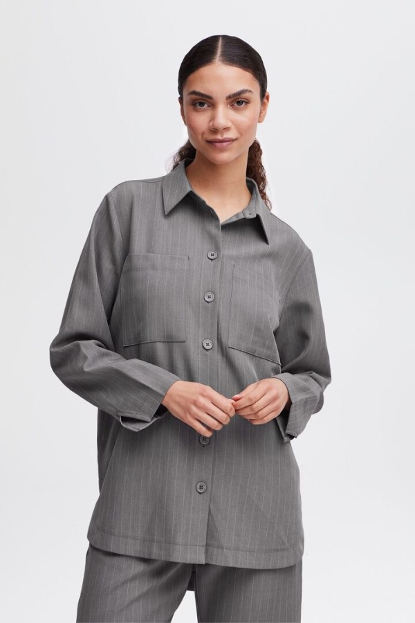 BYMMIDDE SHIRT GREY MEL. PINSTRIPE MIX