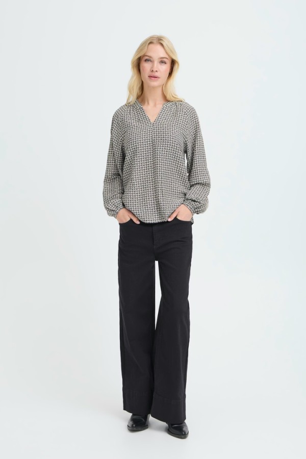 BYIKAIA BLOUSE ASPHALT GEOMETRIC
