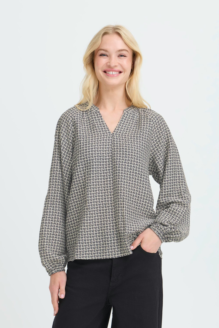 BYIKAIA BLOUSE ASPHALT GEOMETRIC