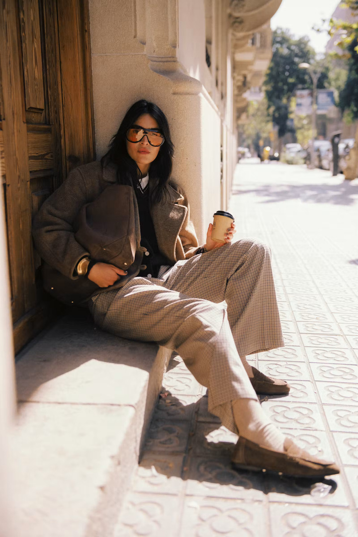 CITY STOLO Pants Sepia Check / Green