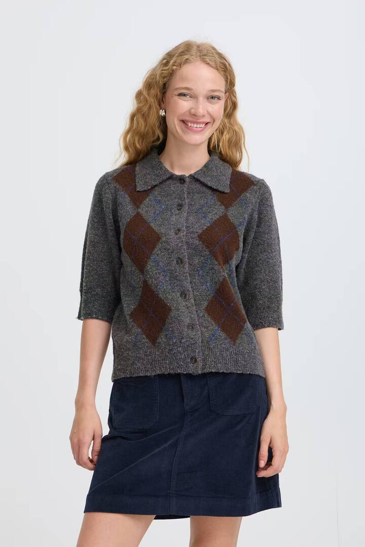BYOFIRA Cardigan Dark Grey Mel. Argyle