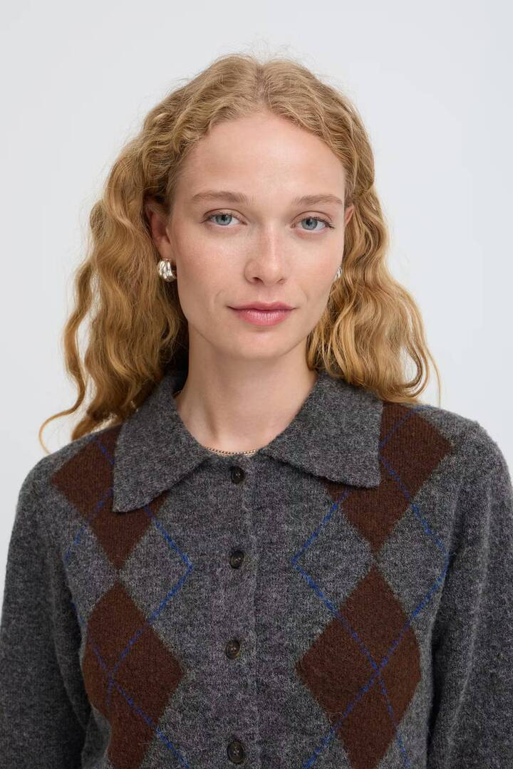 BYOFIRA Cardigan Dark Grey Mel. Argyle