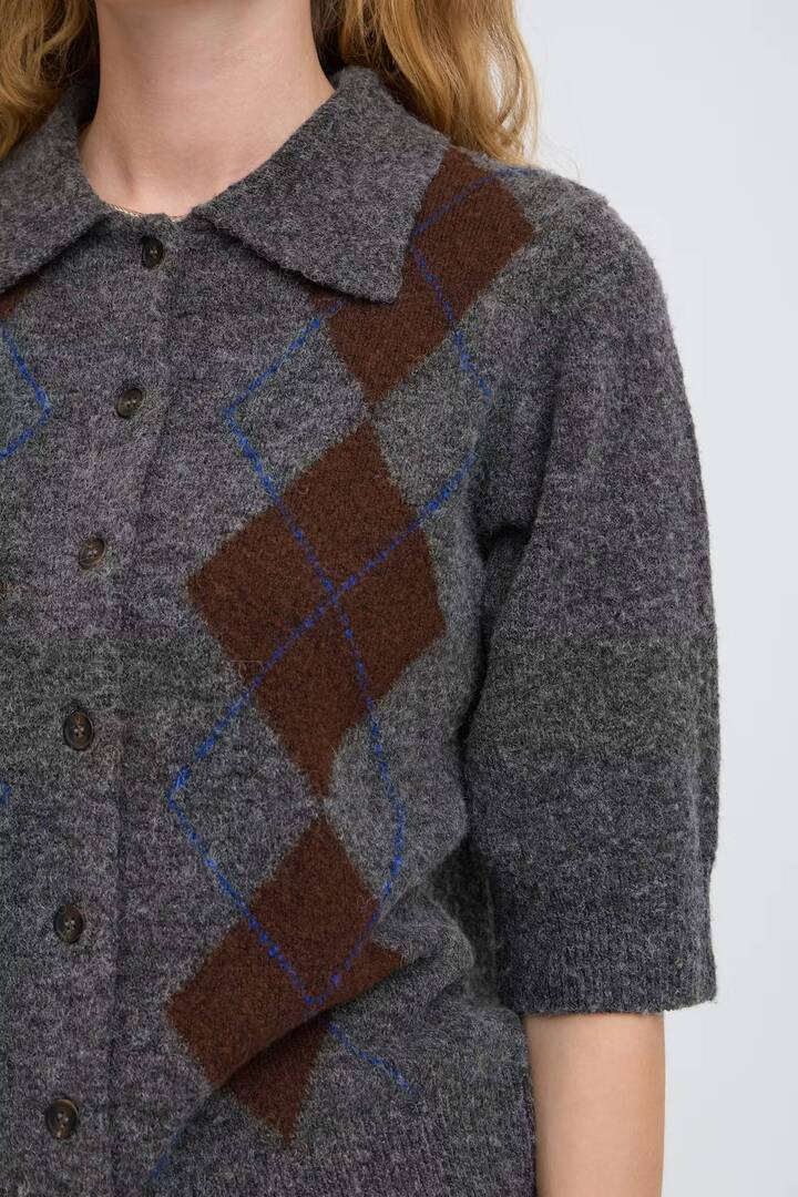 BYOFIRA Cardigan Dark Grey Mel. Argyle