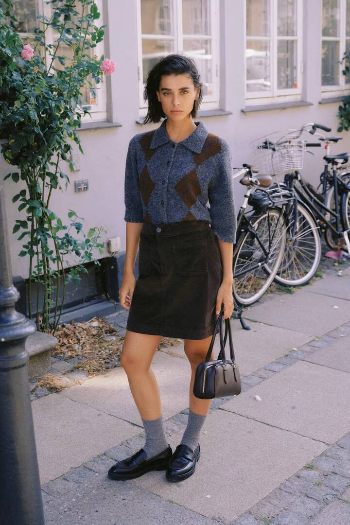 BYOFIRA Cardigan Dark Grey Mel. Argyle