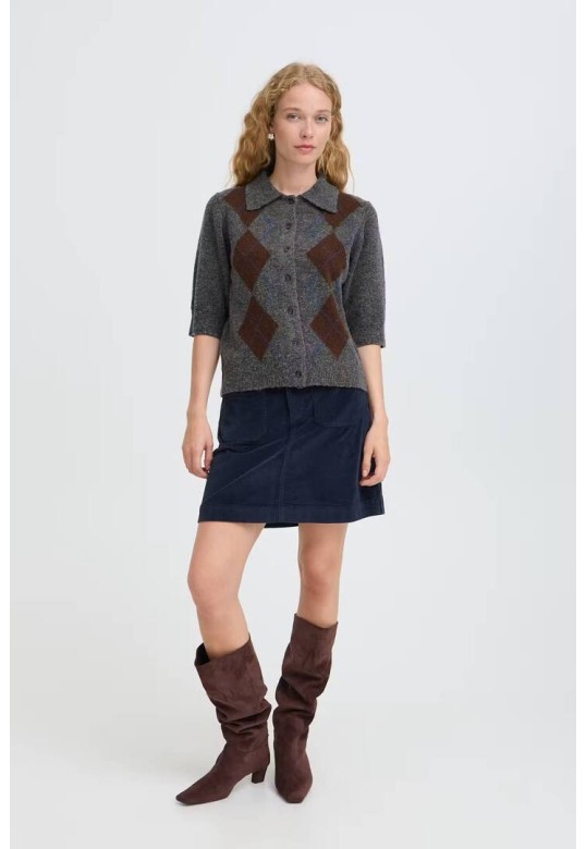 BYOFIRA Cardigan Dark Grey Mel. Argyle