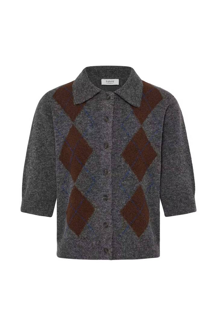 BYOFIRA Cardigan Dark Grey Mel. Argyle