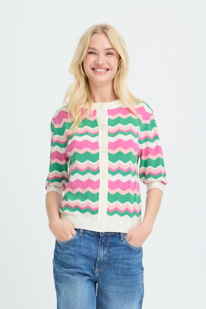 BYMMORLA Cardigan PHLOX PINK ZIG ZAG