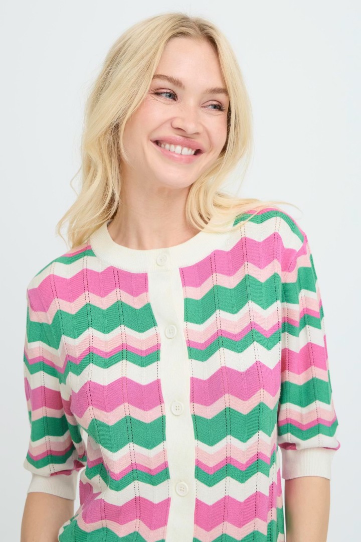 BYMMORLA Cardigan PHLOX PINK ZIG ZAG