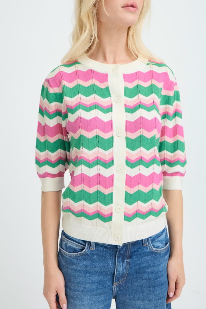 BYMMORLA Cardigan PHLOX PINK ZIG ZAG