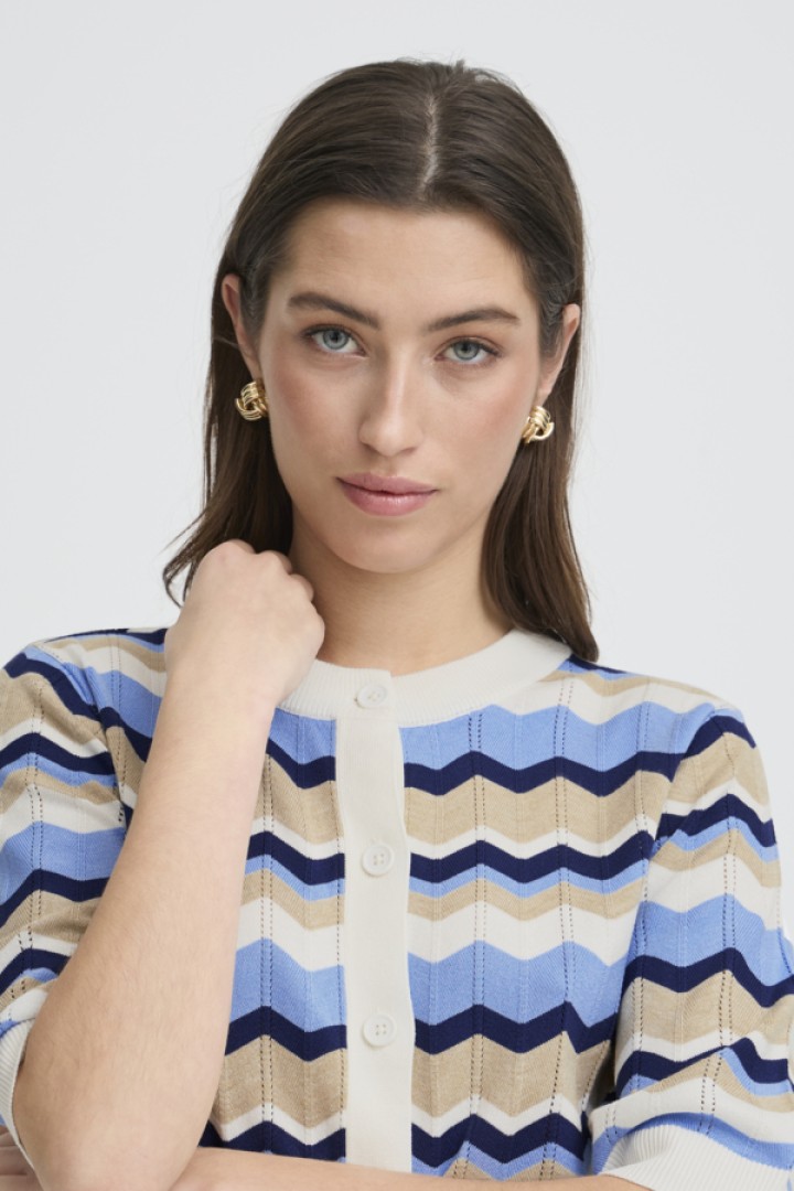 BYMMORLA Cardigan BLUE WHITE ZIG ZAG