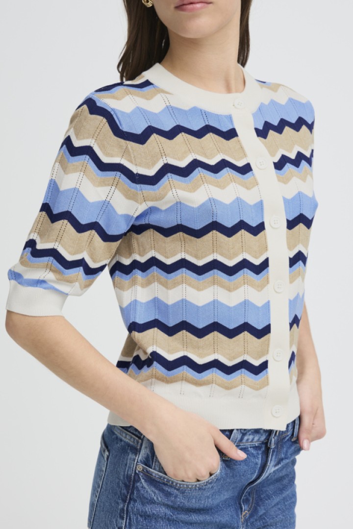 BYMMORLA Cardigan BLUE WHITE ZIG ZAG