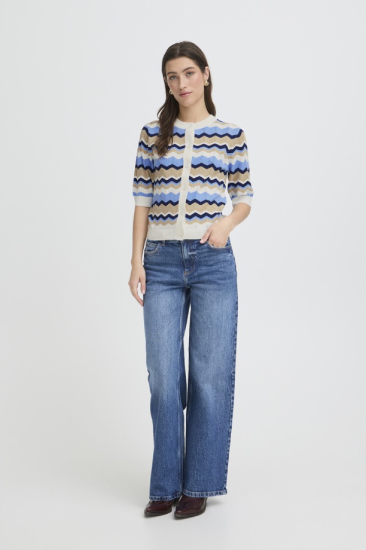 BYMMORLA Cardigan BLUE WHITE ZIG ZAG