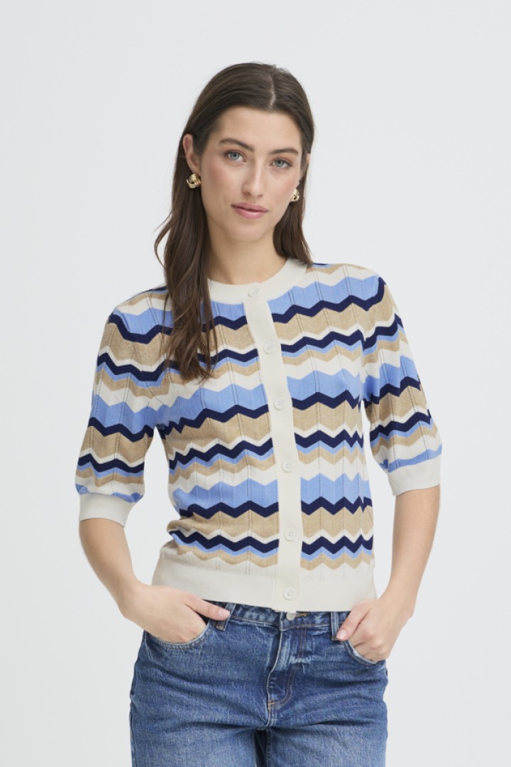 BYMMORLA Cardigan BLUE WHITE ZIG ZAG