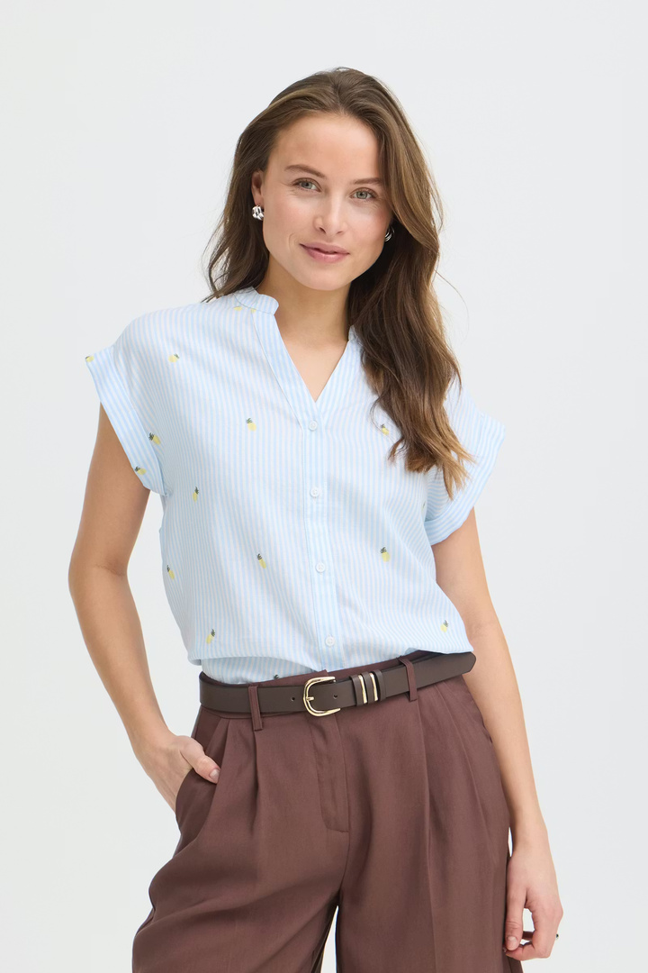 BYISILAS Shirt Blue Stripe Pineapple