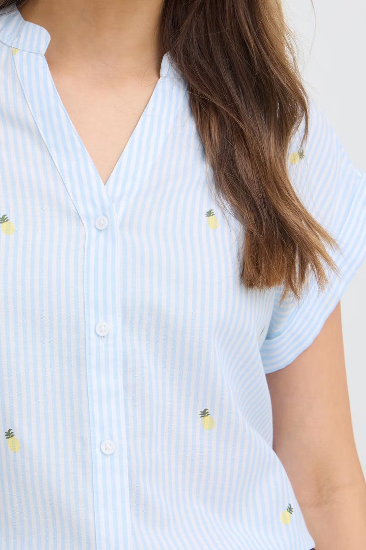 BYISILAS Shirt Blue Stripe Pineapple