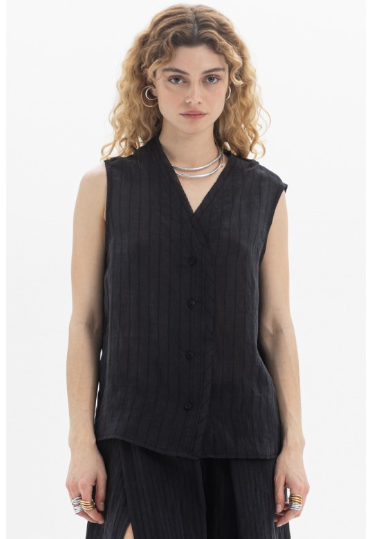 Sleeveless V-Neck Blouse Black