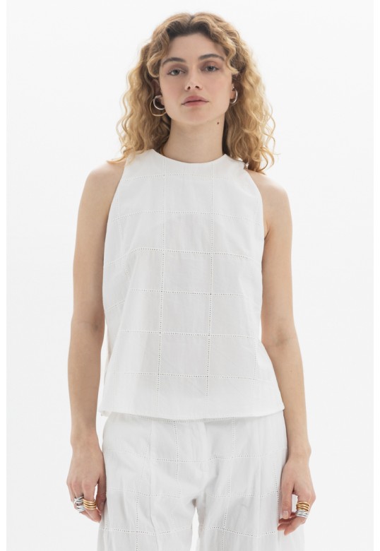 Sleeveless High-Neck Top White
