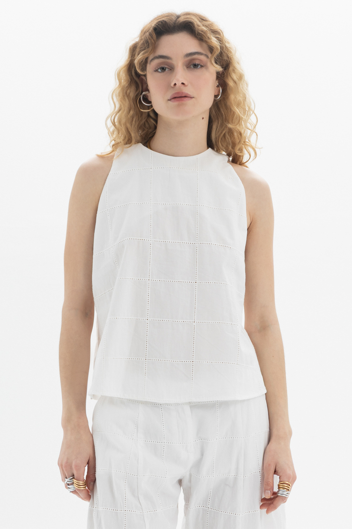 Sleeveless High-Neck Top White
