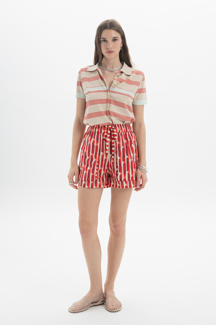 Striped Knit Polo Beige