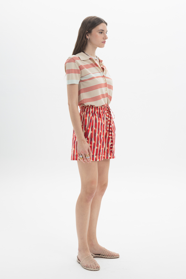 Striped Knit Polo Beige