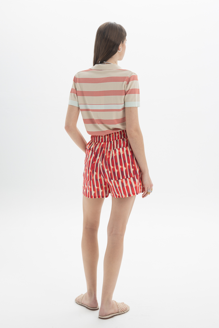 Striped Knit Polo Beige