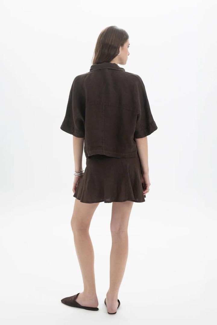 Linen Polo Top Brown