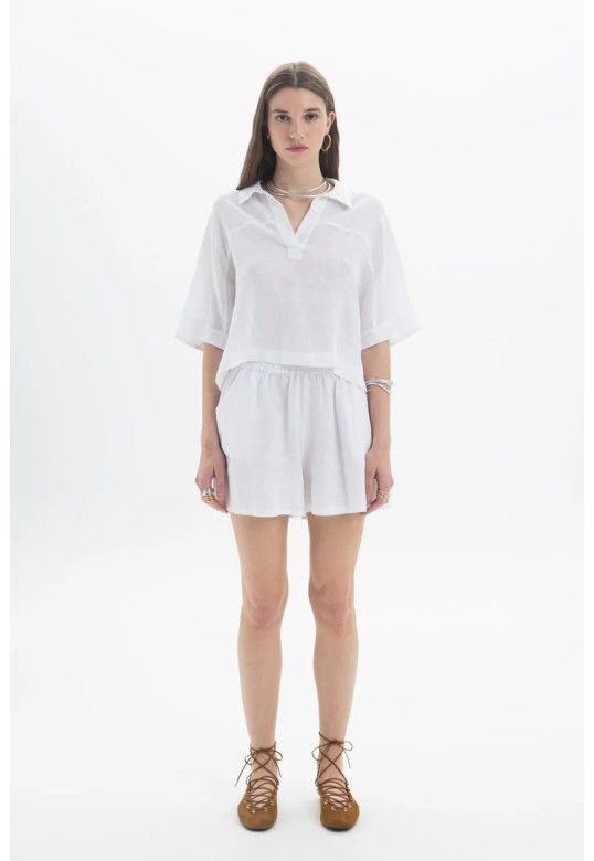 Linen Polo Top White