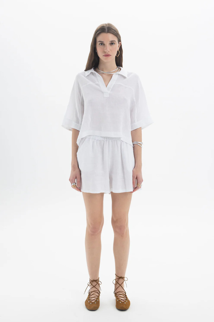 Linen Polo Top White