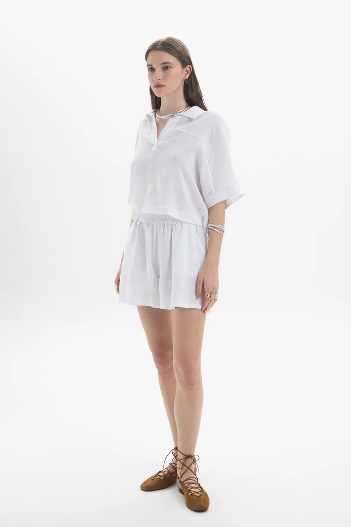 Linen Polo Top White