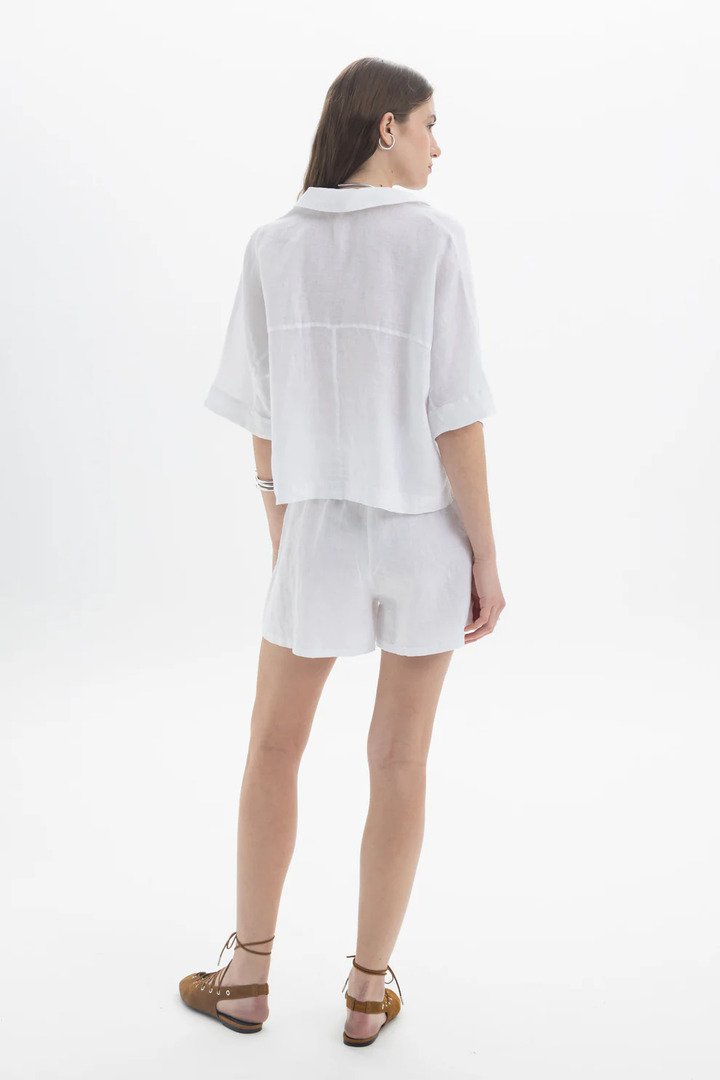 Linen Polo Top White