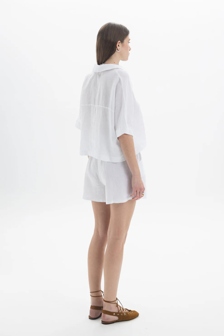 Linen Polo Top White