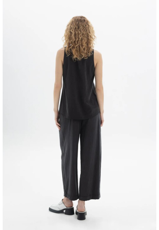 Sleeveless Button Top Black