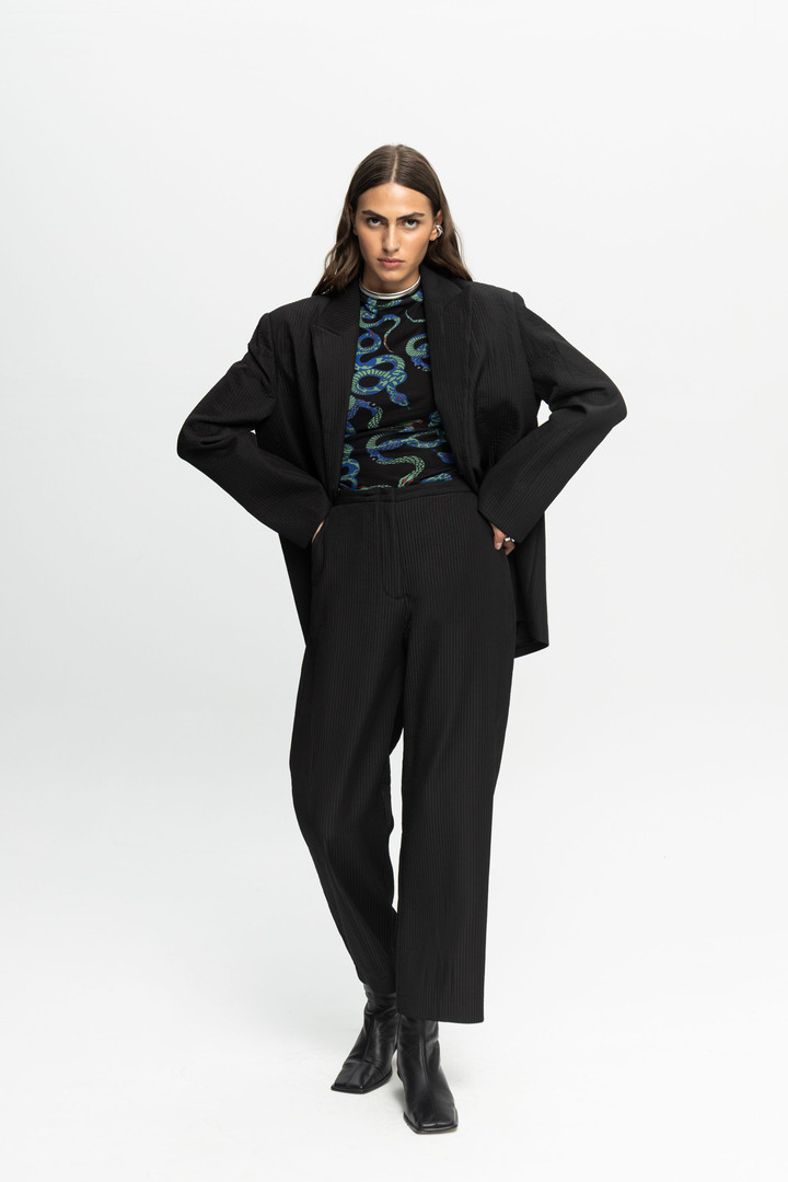 Ribbed Textured Blazer Black