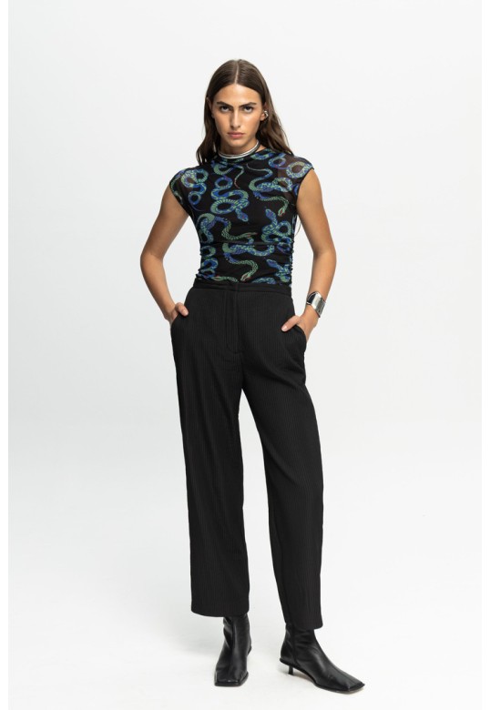 Ribbed Textured Trousers Black