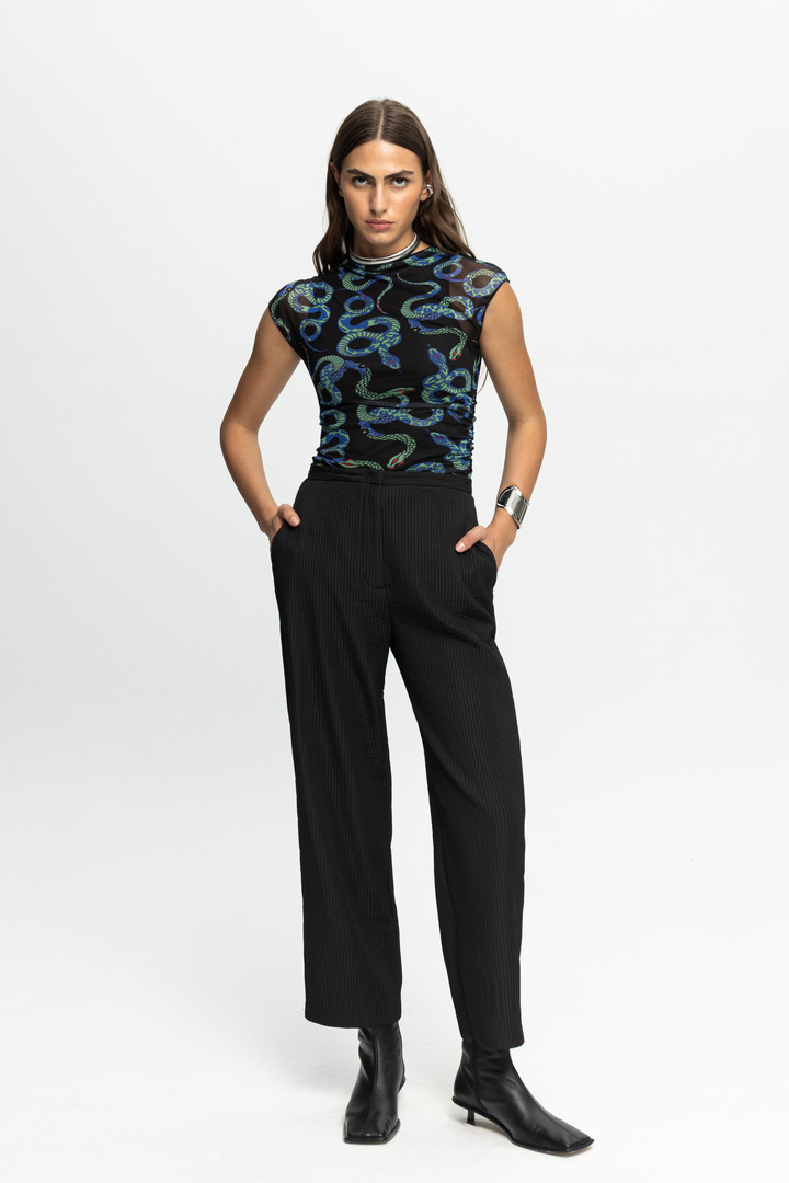 Ribbed Textured Trousers Black