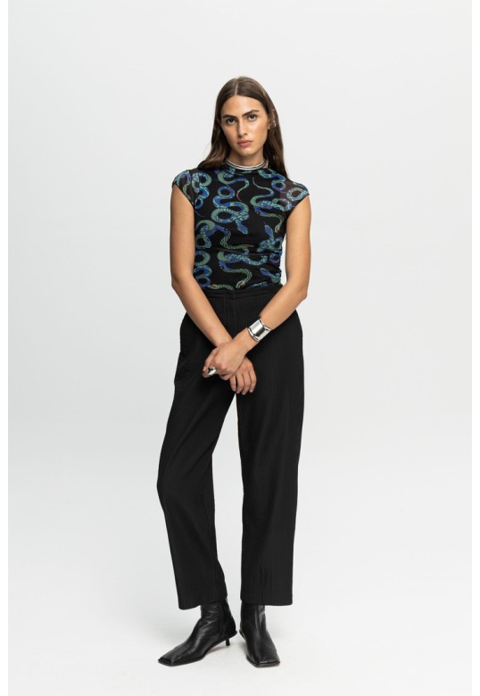 Ribbed Textured Trousers Black