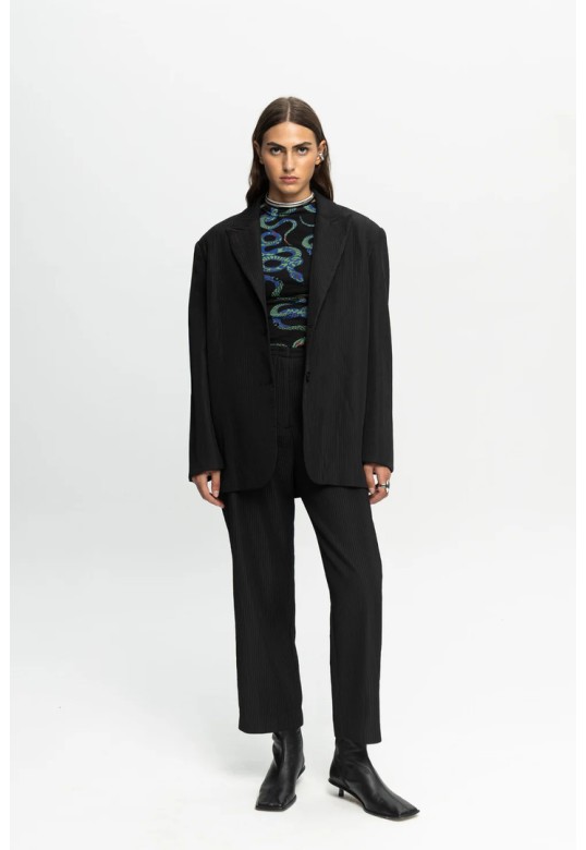 Ribbed Textured Blazer Black