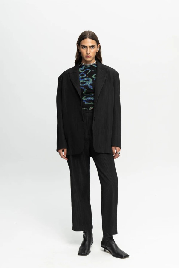 Ribbed Textured Blazer Black